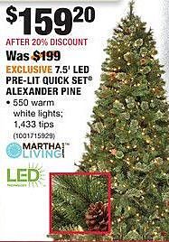 Home Depot Black Friday: Martha Stewart Living 7.5-ft LED Pre-Lit Quick Set Alexander Pine ...