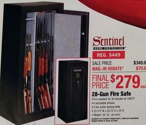 Menards Black Friday: Sentinel 28-Gun Fire Sale for $279.00 after $70.00 rebate - 0