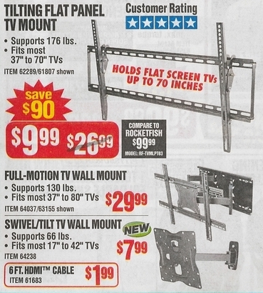 Harbor Freight Black Friday: Full-Motion TV Wall Mount, Supports up to 130 lbs, Fits Most TVs 37 ...