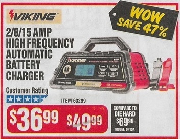 Harbor Freight Black Friday: Viking 2/18/15 Amp High Frequency Automatic Battery Charger for $36 ...