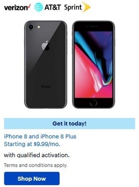 Best Buy Black Friday: Apple iPhone 8 or 8 Plus, Select Styles - $9.99 per Month