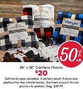 Craft Warehouse Black Friday: 65" x 68" Carstens Throws for $20.00