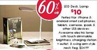 Craft Warehouse Black Friday: LED Touch Dimmable Desk Lamp w/Charging Station & Outlet for $10.00