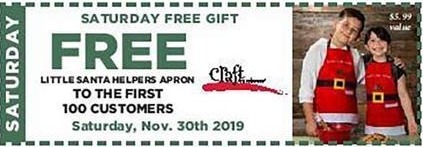 Craft Warehouse Black Friday: Saturday 11/30 Only Coupon: Free Little Santa's Helpers Apron For - First 100 Customers