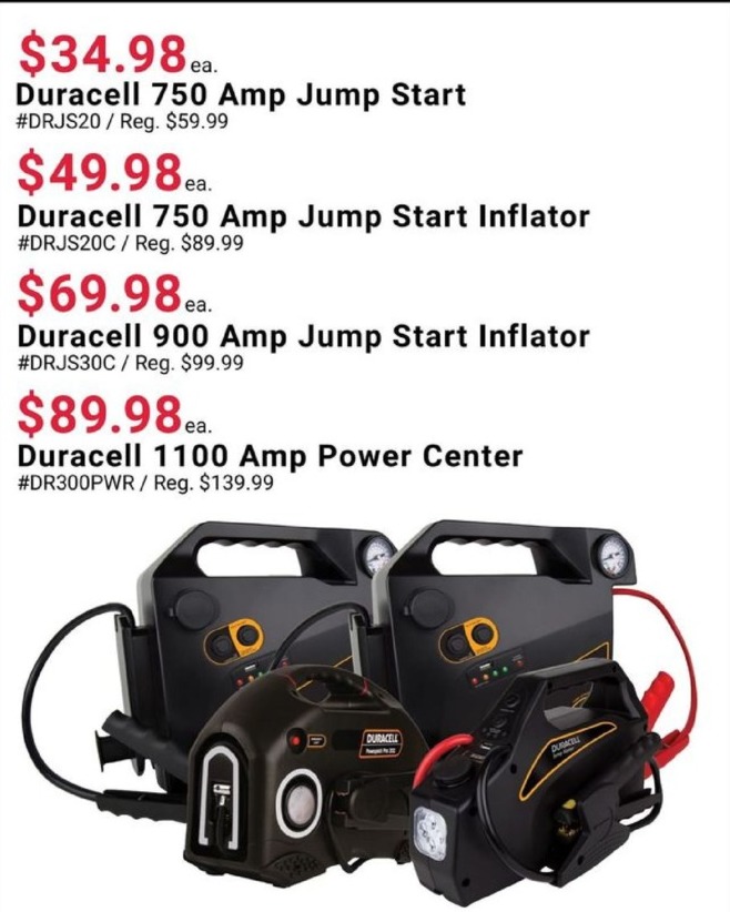 Pep Boys Black Friday: Duracell 900 AMP Jump Start Inflator for $69.98