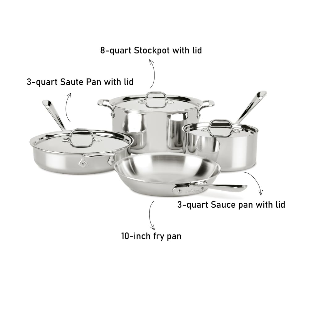 AllClad D3 3Ply Stainless Steel Cookware Set 7 Piece Induction Oven