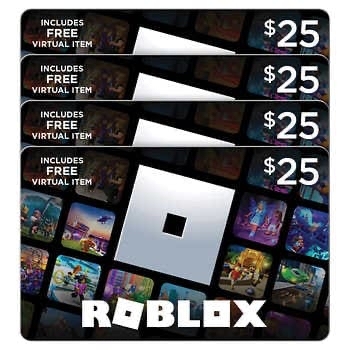 Roblox Four $25 Gift Cards Digital Download, Includes Exclusive Virtual Item