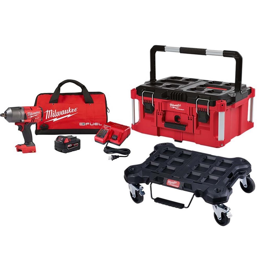 Milwaukee M18 FUEL 18- -Volt Lithium-Ion Brushless Cordless 1/2 in. Impact Wrench Kit with PACKOUT Tool Box and Dolly-2767-21B-48-22-8425-48-22-8410 - $499.00