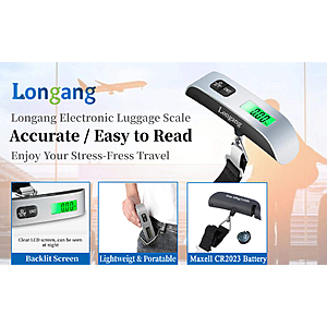 Longang 110 Lbs Digital Hanging Luggage Scale with Backlit for Travel,  Rubber Paint Handle and Battery Included (Silver, 1 Pc)