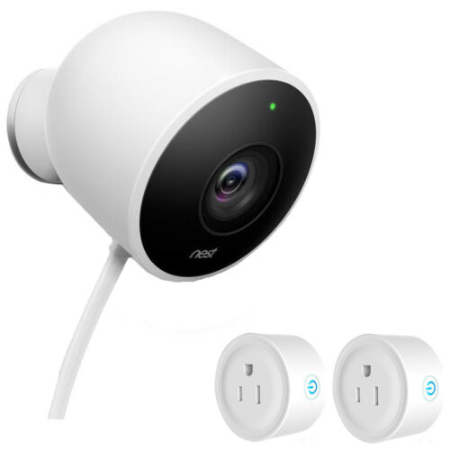 Google Nest Outdoor Security Camera White W 2 Pack Wifi Smart Plug 135 20 128 With Discover With Google Home Mini For 159 20