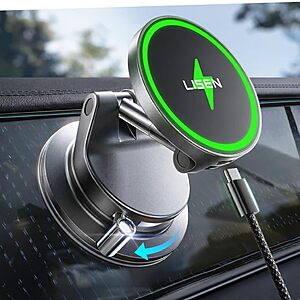 LISEN 15W MagSafe Car Mount Phone Charger w/ 3.3' USB-C Cable $15 