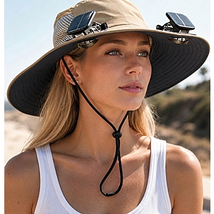 Solar-Powered Fan UPF 50+ Wide Brim Hat $10 + Free S&H