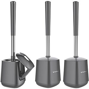 3-pk SetSail Toilet Brush & Holder w/ Self Closing Lid (Gray)