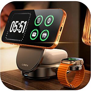 LISEN Qi2.2 25W 3-in-1 Foldable MagSafe Charging Station w/ 45W Adapter $24 + Free S&H