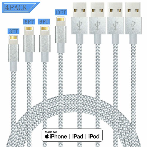 IDiSON 4Pack(10ft 6ft 6ft 3ft) iPhone Lightning Cable Apple MFi Certified Braided Nylon Fast Charger Cable iPhone Max XS XR 8 Plus 7 Plus 6s 5s 5c Air iPad Mini iPod $7.49