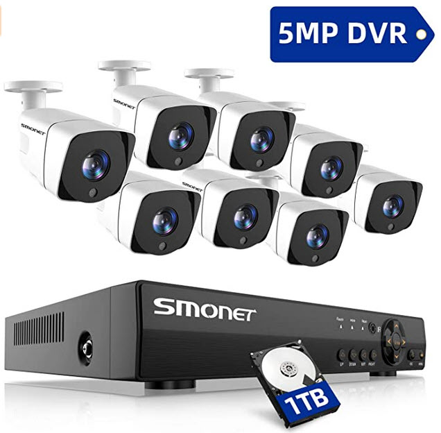 Security Camera System,8 Channel 5-in-1 HD DVR Outdoor Camera System(1TB Hard Drive),8pcs Weatherproof Security Cameras,Super Night Vision,Free APP,Easy Remote View,P2P $209.99