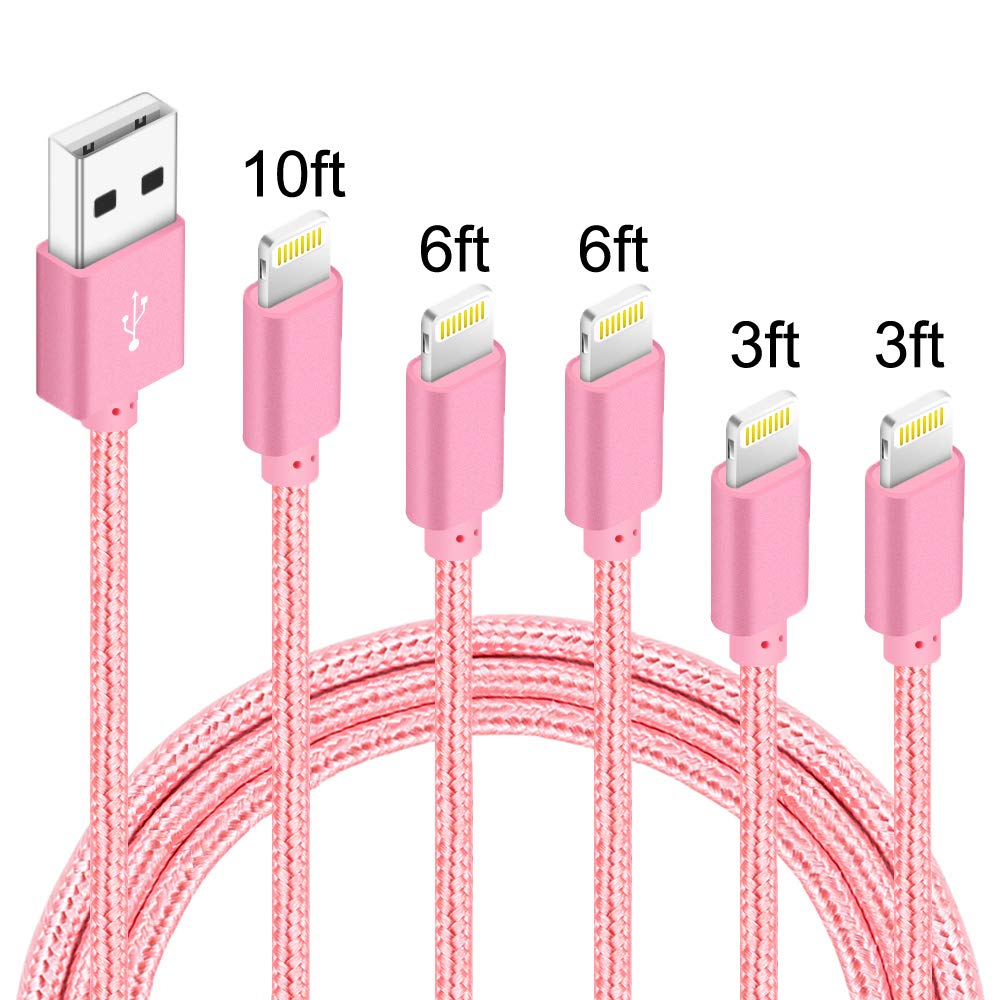10ft 6ft 6ft 3ft IDiSON 4Pack Apple MFi Certified iPhone Lightning Cable Braided Nylon Fast Charger Cable Compatible iPhone Max XS XR 8 Plus 7 Plus 6s 5s 5c Air iPad Mini iPod Black Gray 
