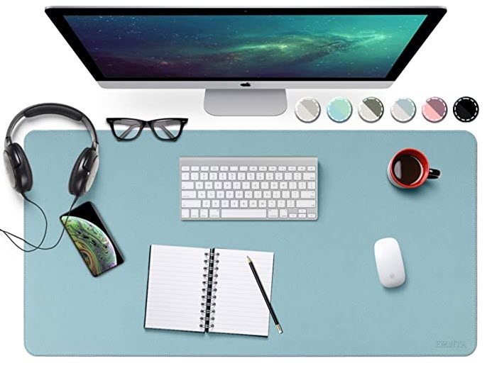 Dual Sided Waterproof Office Desk Pad, Sewing PU Leather Desk Blotter Protector, Desk Writing Mat Mouse Pad $12.74