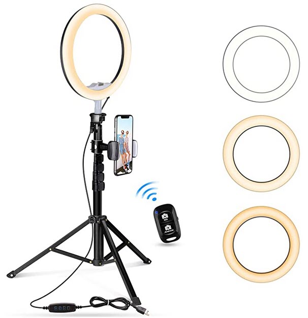 10.2" Selfie Ring Light with Tripod Stand & Cell Phone Holder, Mini Led Camera Ringlight for Video/Photography, Compatible with iPhone & Android $25.89