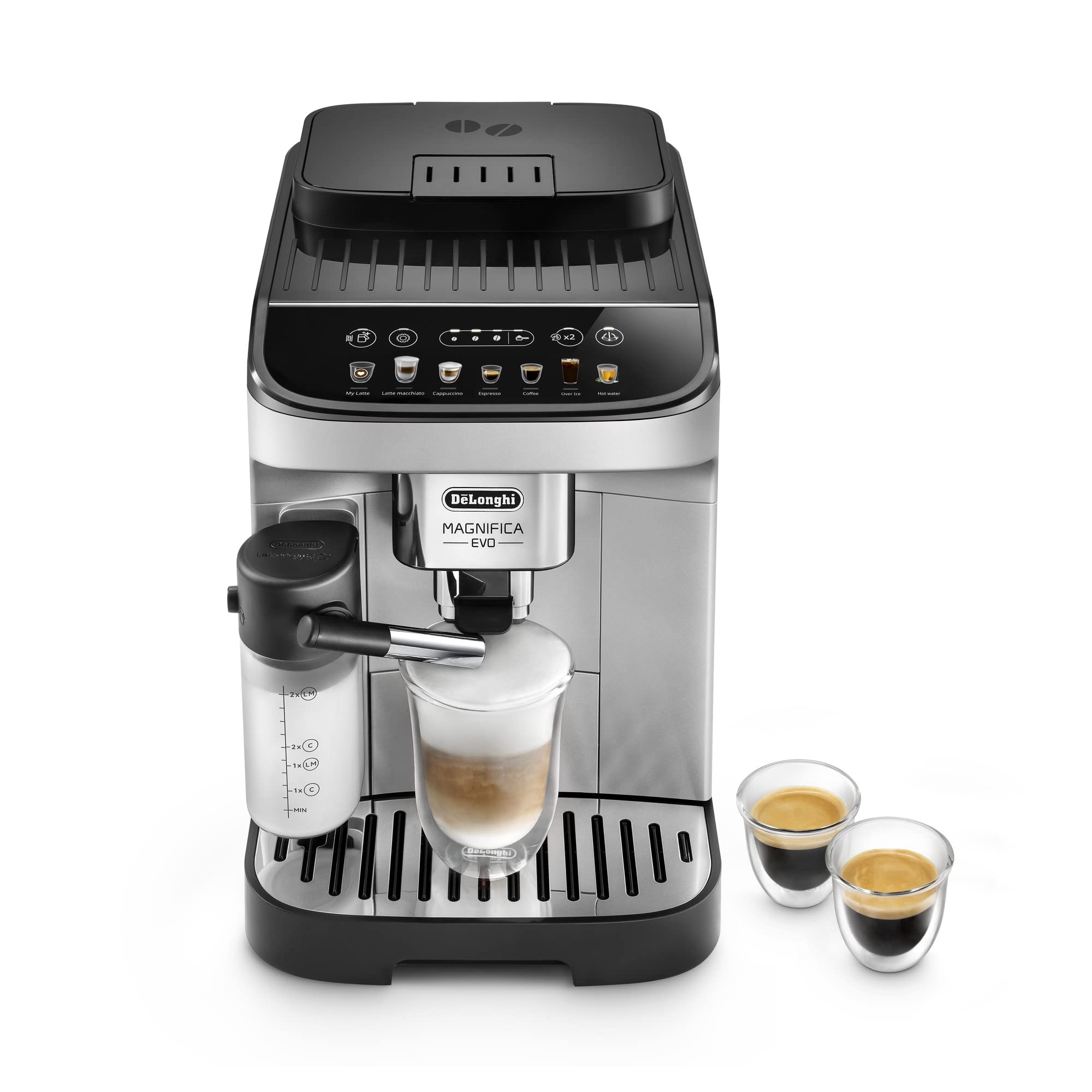 De'Longhi Magnifica Evo with LatteCrema System, Fully Automatic Machine Bean to Cup Espresso Cappuccino and Iced Coffee Maker, Colored Touch Display,Black, Silver $599