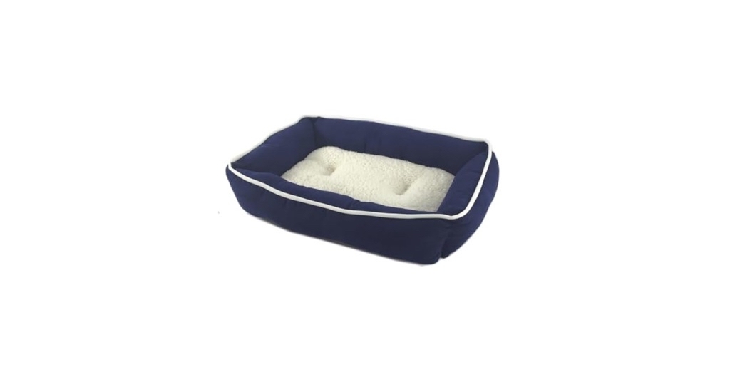 Plush Sherpa Lined Pet Bed with Removable Cushion, Small - Navy & White - New - $19.99