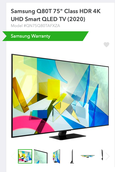 Greentoe offer - $2199 for QN75Q80T Samsung including taxes and shipping