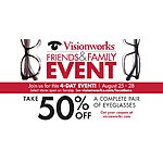 50% off Complete Pair of Glasses at Visionworks Friends And Family Event!