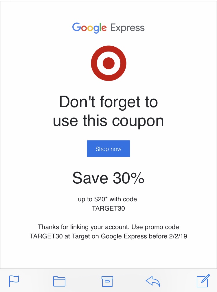 New Target 30 Off Max 20 With Google Express Targeted