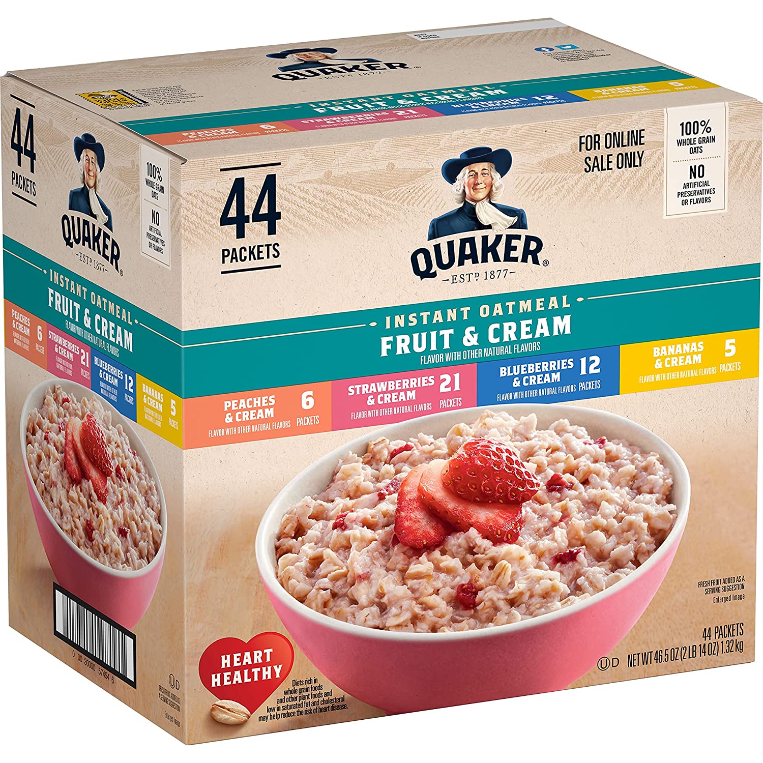 44-Count Quaker Instant Oatmeal Fruit & Cream Variety Pack $9.09 w/ S&S + Free Shipping w/ Prime or on orders $25+
