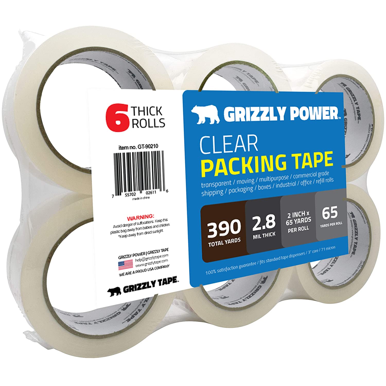 6-Rolls 2" x 65 Yards Grizzly Power Clear Packing Tape $11.83 + Free Shipping w/ Prime or on $25+