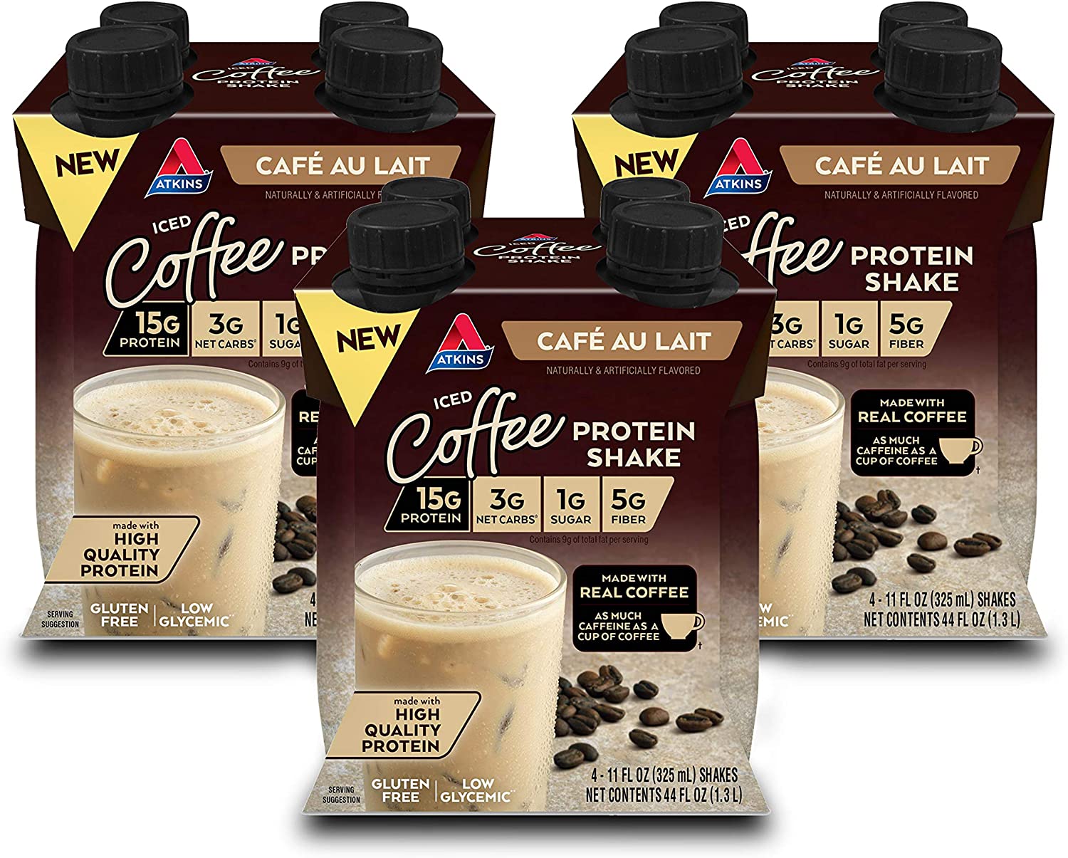 12-Count 11-Oz Atkins Iced Coffee Gluten Free Protein Shake (Café au Lait) $10.77 w/ S&S + Free Shipping w/ Prime or on $25+