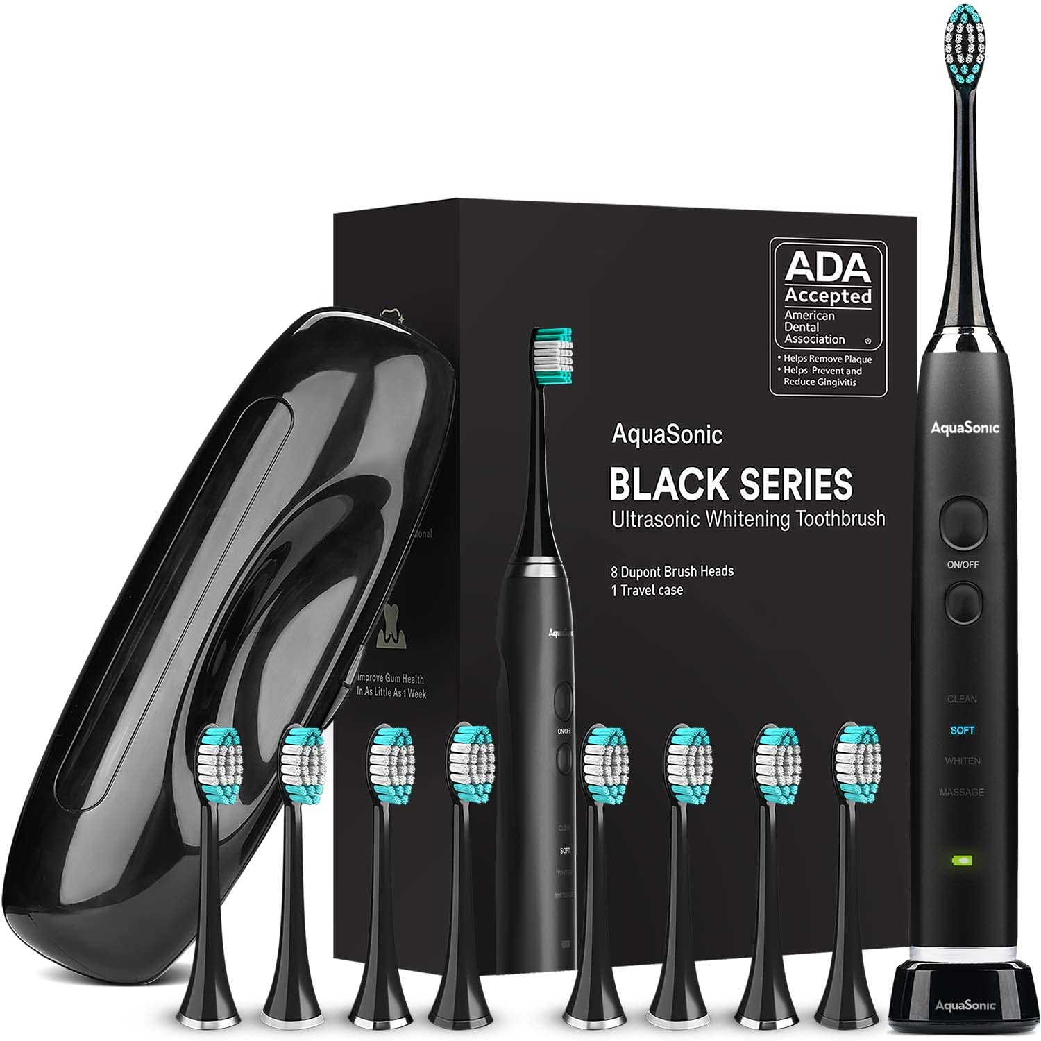 AquaSonic Black Series Ultra Whitening Electric Toothbrush w/ 8 Brush Heads & Travel Case $24.95 + Free Shipping w/ Prime or on $25+