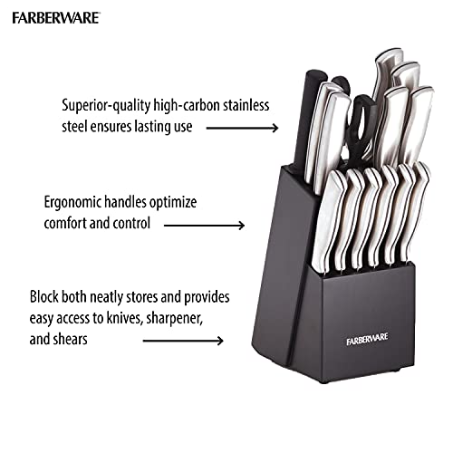 15-Piece Farberware Stamped High-Carbon Stainless Steel Knife Block Set (Black) $25 + Free Shipping w/ Prime or on $25+