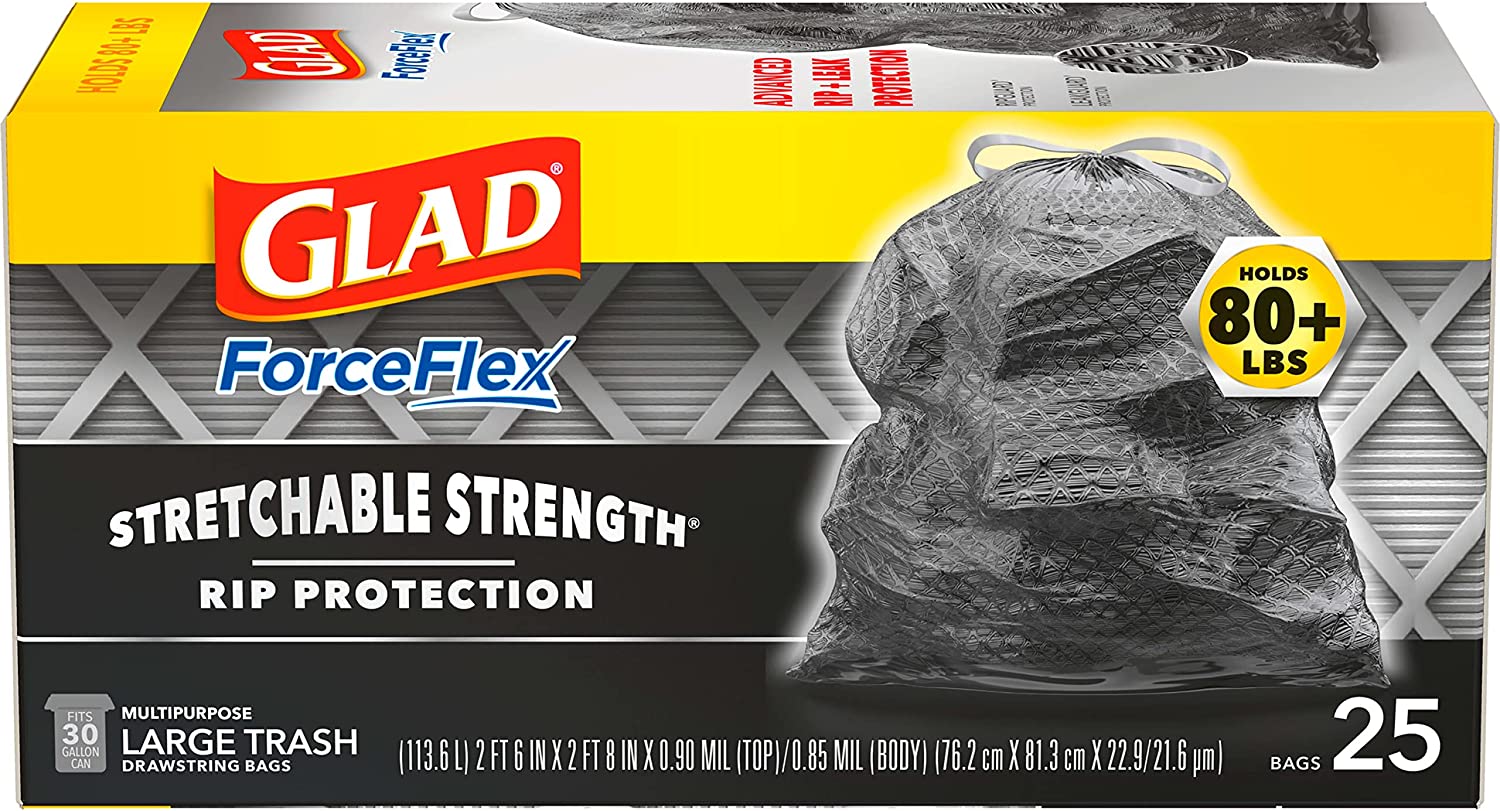 25-Count 30-Gallon Glad ForceFlex Drawstring Trash Bags $6.35 w/ S&S + Free Shipping w/ Prime or on $25+