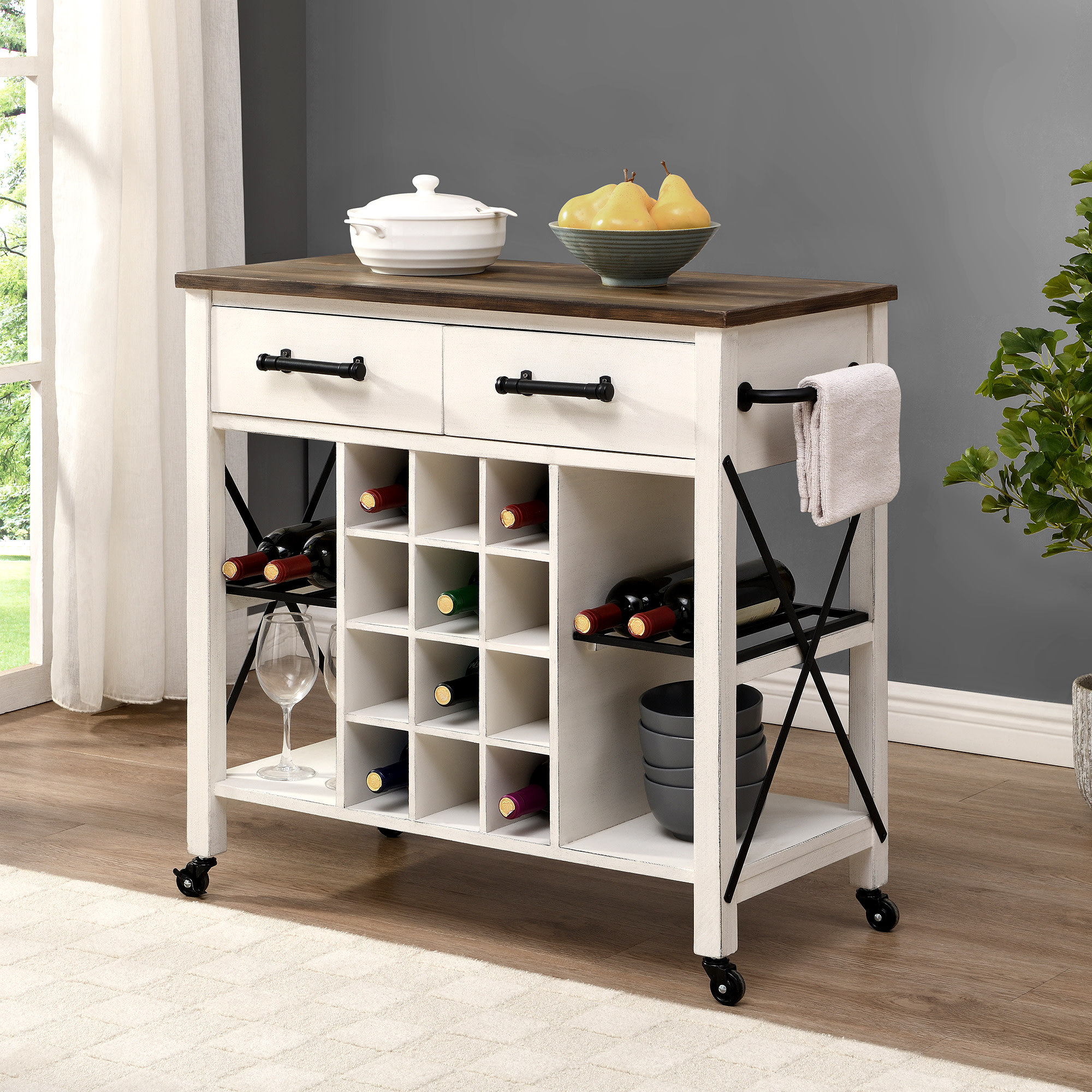 FirsTime & Co. White And Brown Caledonia Kitchen Cart (Farmhouse Wood) $102 + Free Shipping