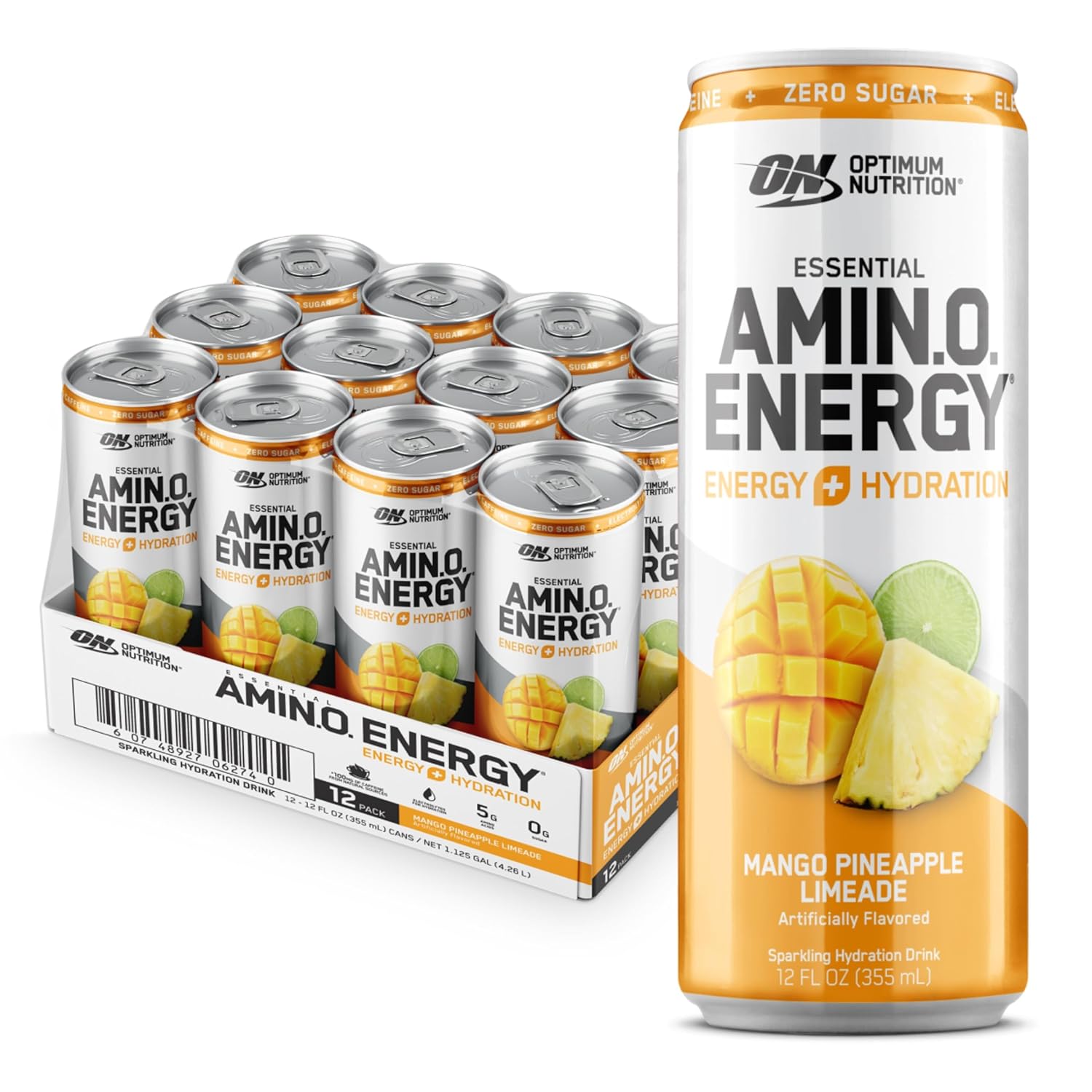 12-Pack 12-Oz Optimum Nutrition Amino Energy Sparkling Hydration Drink (Mango Pineapple Limeade) $8.49 w/ S&S + Free Shipping w/ Prime or Orders $35+