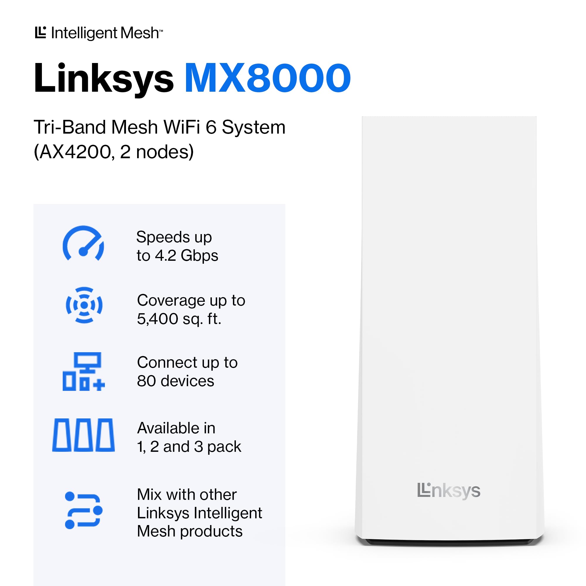 2-Pack Linksys MX8000 Tri-Band AX4000 WiFi 6 Mesh Router System $133 + Free Shipping