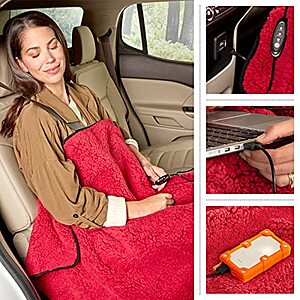 Stalwart 12V Heated Car Blanket 2-Pack, Red