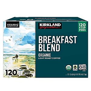 120-Count Kirkland Signature Organic Coffee K-Cup Pods (Breakfast Blend, House Decaf) $  32 w/ S&S + Free Shipping