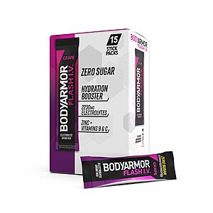 15-Pack BodyArmor Flash IV Electrolyte Packets (Grape) $  6.77 w/ S&S + Free Shipping w/ Prime or on $  35+
