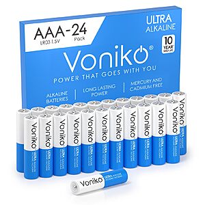 24-Pack Voniko Premium Grade AAA Batteries $6.45 w/ S&S