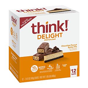 12-Count 1.4-Oz think! Delight Keto Protein Bars (Chocolate Peanut Butter Pie) $11.95 w/ Subscribe & Save