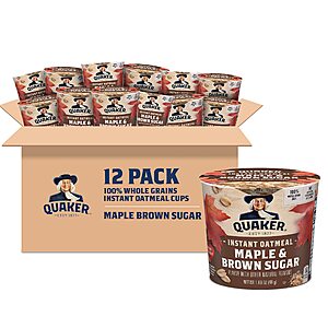 12-Pack 1.69-Oz Quaker Instant Oatmeal Express Cups (Maple & Brown Sugar) $  8.50 w/ S&S + Free Shipping w/ Prime or orders $  35