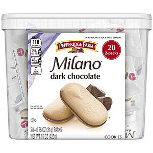 20-Count Pepperidge Farm Milano Cookie Tub (Dark Chocolate) $  7.32 + Free Shipping w/ Prime or on orders over $  35