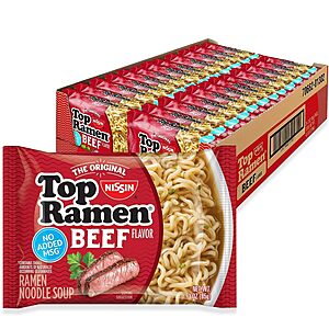 24-Pack 3-Oz Nissin Top Ramen Noodle Soup (Beef) $  5.36 w/ S&S + Free Shipping w/ Prime or on orders over $  35