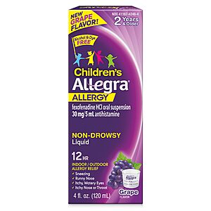 4-Oz Allegra Children's 12HR Non-drowsy Antihistamine Liquid $  4.39 w/ S&S + Free Shipping w/ Prime or on $  35+