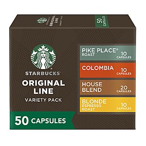 50-Count Starbucks by Nespresso Original Line Espresso Pods Mild Variety Pack Coffee $  21.17 + Free Shipping w/ Prime or on $  35+