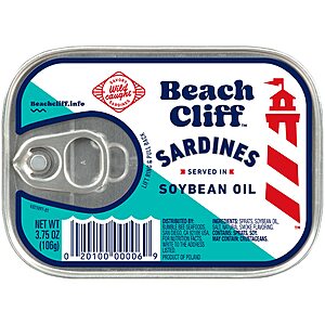 12-Pack 3.75-Oz Beach Cliff Wild Caught Sardines in Soybean Oil $  7.65 w/ S&S + Free Shipping w/ Prime or on orders over $  35 $  3.75