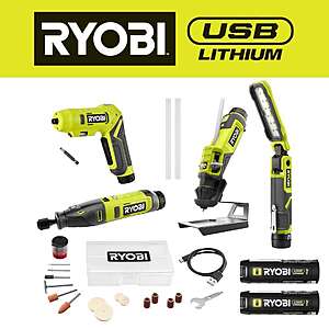 RYOBI 4-Tool USB Lithium Project Kit w/ 2x 2 Ah Batteries + Charging Cable $99 + Free Shipping