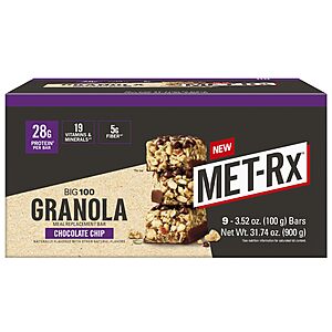 9-Ct 3.52-Oz MET-Rx Big 100 Granola Protein Meal Replacement Bar (Chocolate Chip) 